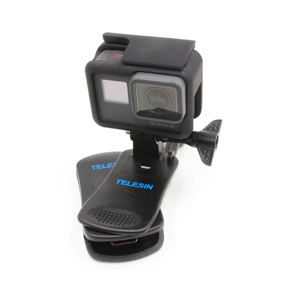 TELESIN-360-Degree-Rotary-Backpack-Clip-Hat-Clamp-Stand-Mount-Rec-mounts-Fast-Hat-Clip-Mount