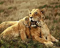 MaHuaf-W943 strong animal mom and cubs diy oil paintings by numbers on canvas wall art animal picture for bedroom decoration 