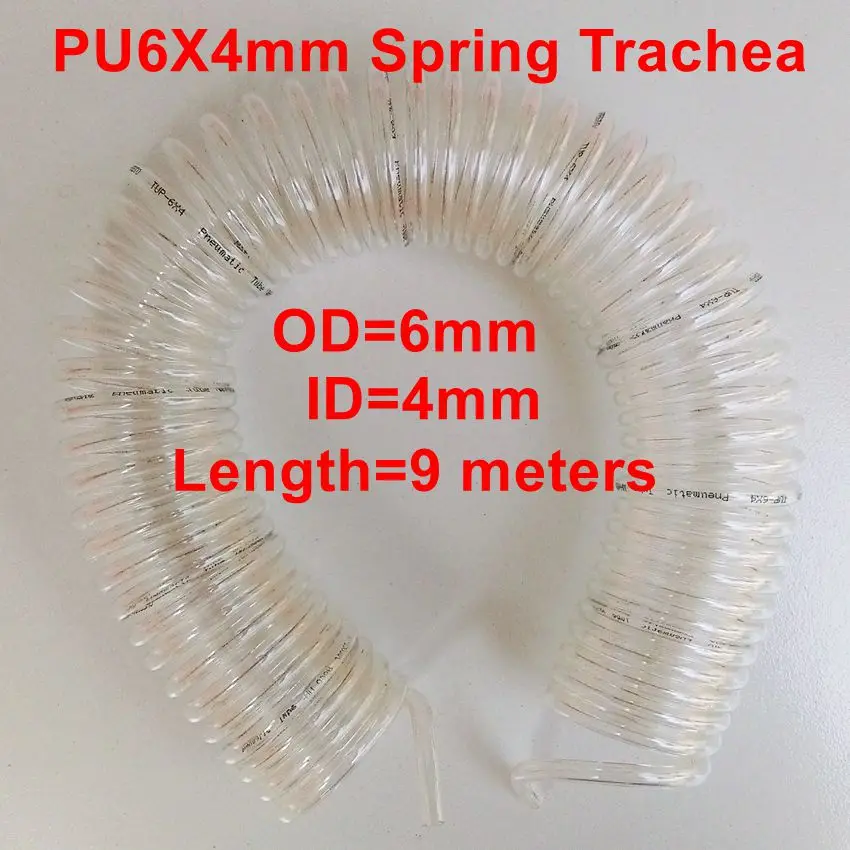 

9m Length PU6x4 Coil Pneumatic Tube OD 6mm ID4mm Spring Trachea Transparent Color