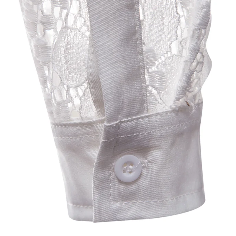 Camisa de encaje con bordado de flores para hombre, camisa Sexy transparente, a la moda, transparente, para fiestas, eventos, Club, 2019
