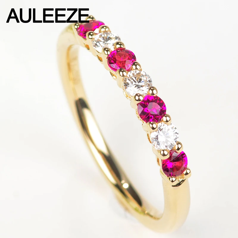 AULEEZE Classic Natural Ruby Diamond Wedding Band 18K