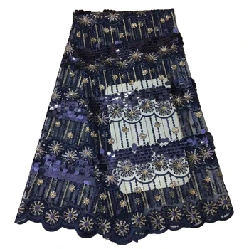 

2018 High Quality Nigerian French Lace African Lace Fabric blue Flower Sequined Lace For Party Dresses India A1190-1