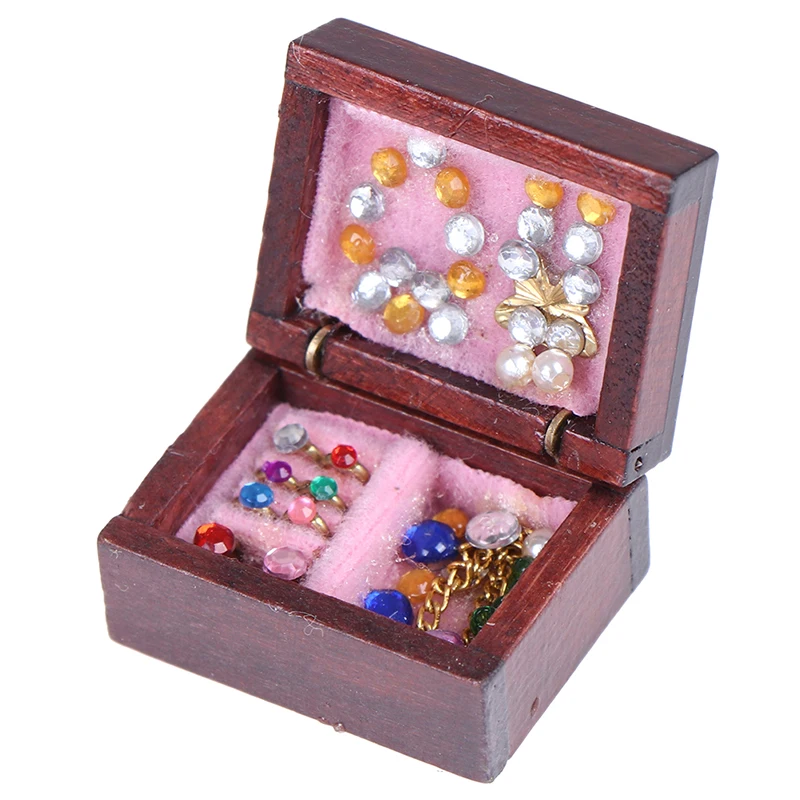 

1PCS Wooden Retro Jewelry Box for Dollhouse Kids Doll Toys Miniaturas 1:12 Furniture For Dollhouse Accessories Kit