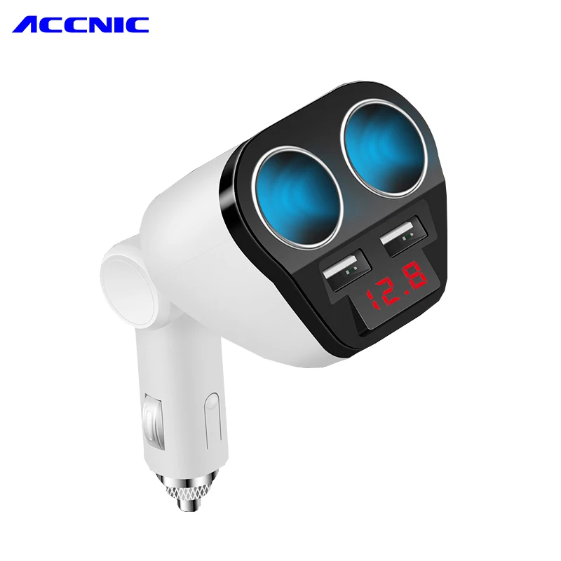 

12V-24V Universal 2 USB Car Charger 5V 3.4A with 2 socket cigarette lighter and car voltage diagnostic for Iphone Xiaomi Huawei