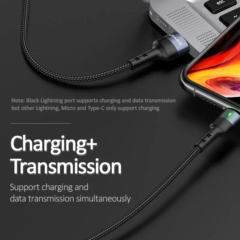 Кабель Micro USB USAMS 3 в 1 кабель 3A type C для iPhone зарядный кабели 4 6 6s 7 8 x xs Samsung|Кабели