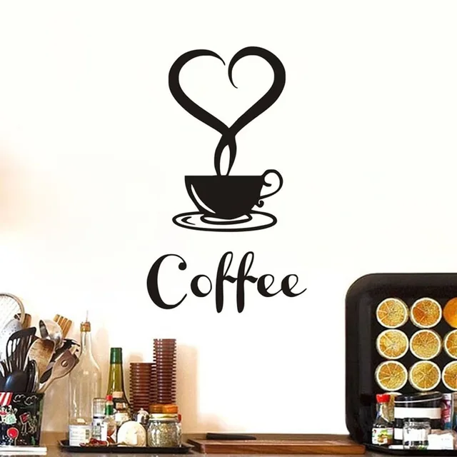 Cheap Home Decor Coffee Cup With Heart Vinyl Wall Sticker For Restaurant Kitchen Removable Wallpaper For Dining Room Wall Art Decals Cheap Home Decor Coffee Cup With Heart Vinyl Wall Sticker For Restaurant Kitchen Removable Wallpaper For Dining Room Wall Art Decals