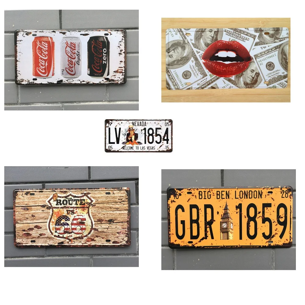 

CHIZIYO Hot Sale Car Retro License Plates Vintage Tin Sign Art Wall Plaque Decor Home Metal Painting Bar 30*15 CM