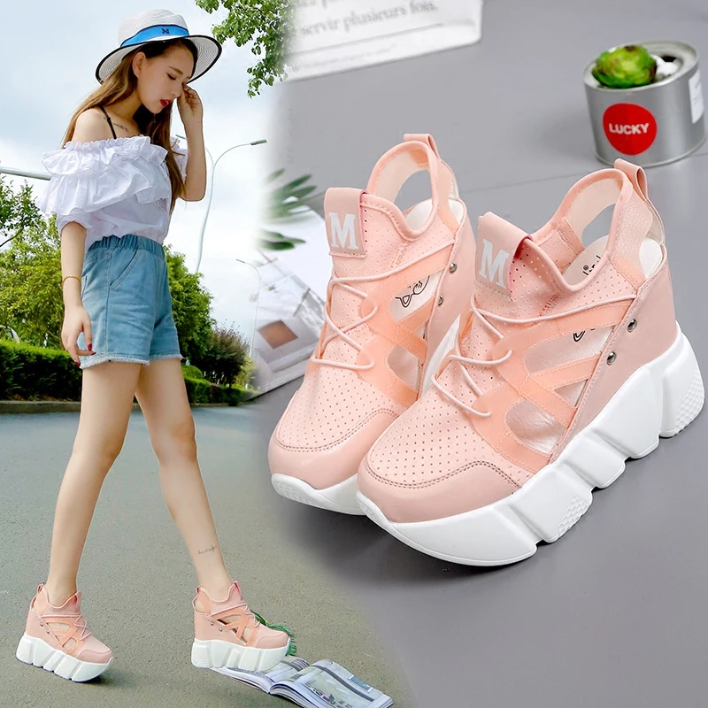 

Sandals 2018 Spring and summer New Hollow platform shoes 12CM High-heeled Joker Thick bottom Increase Shoes