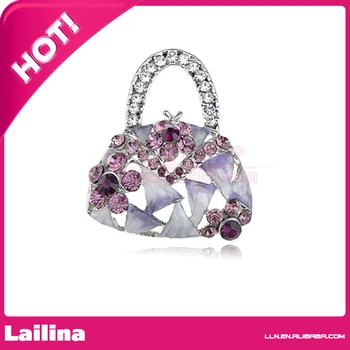 

Womens Silver Tone Purple Rhinestones Triangle Floral Purse Bag Brooch Pin