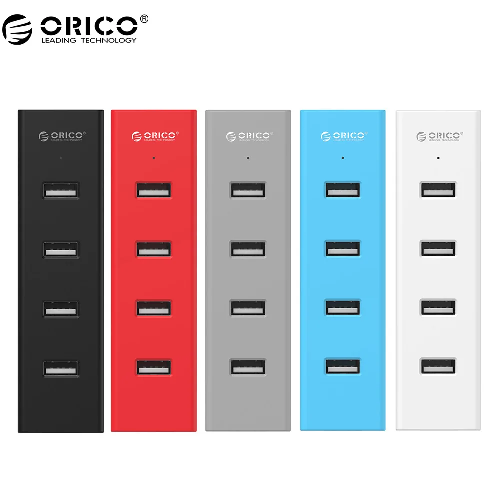 

ORICO H4013-U2 High Speed USB 2.0 HUB 4 Ports USB Portable with Data Cable & Power Adapter Port- Black/Gray/Blue/Red
