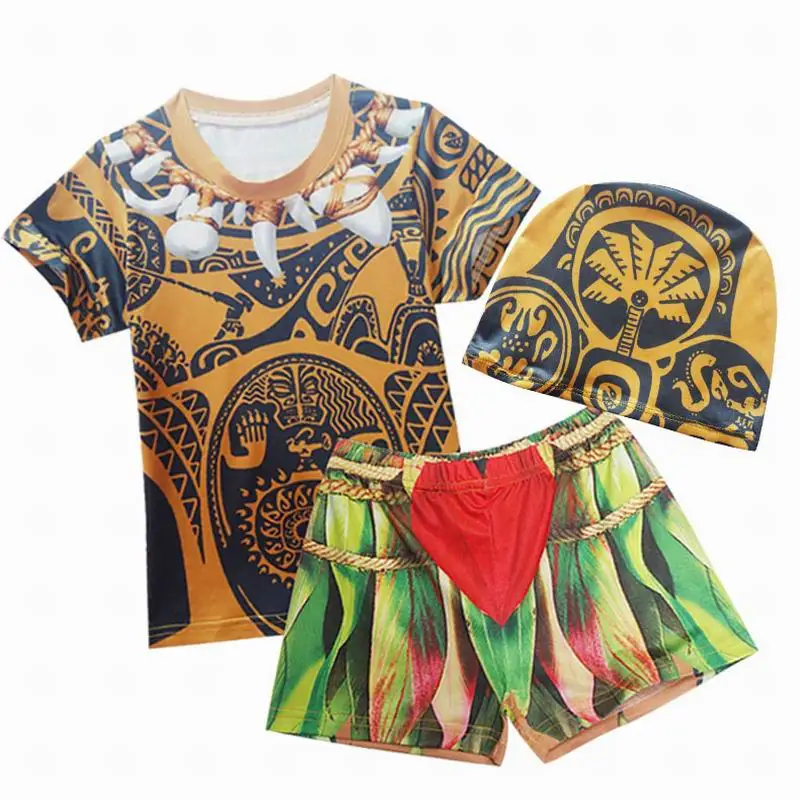 3PCS/set Swimwear Maui Cosplay Costume Moana Boy Swimwear Children