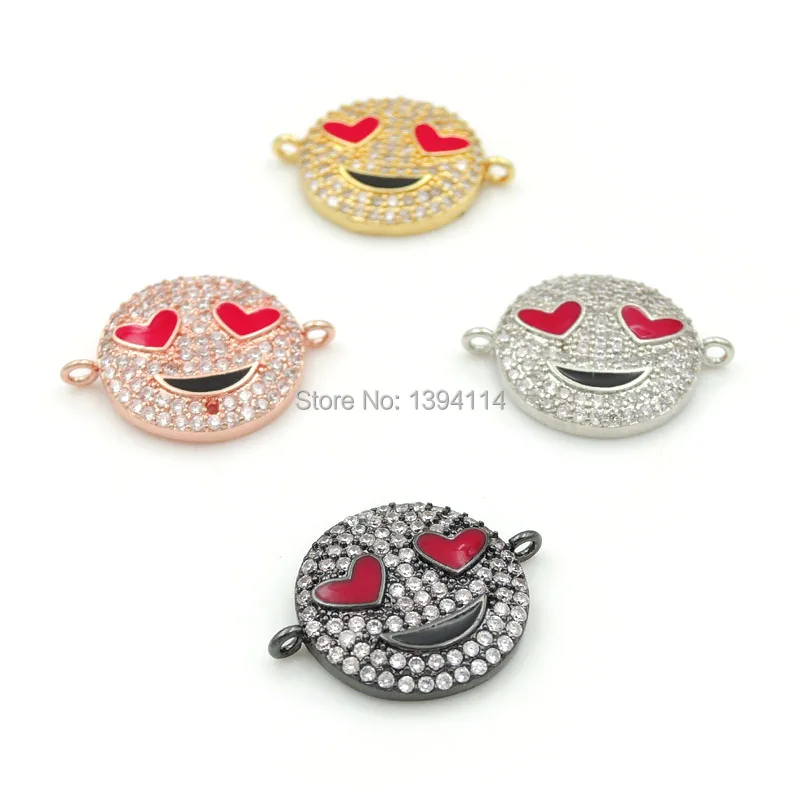 

20*16*3mm Micro Pave Clear CZ Round Connector With Lustful Face Enamelled Fit For Women As DIY Bracelets Accessory