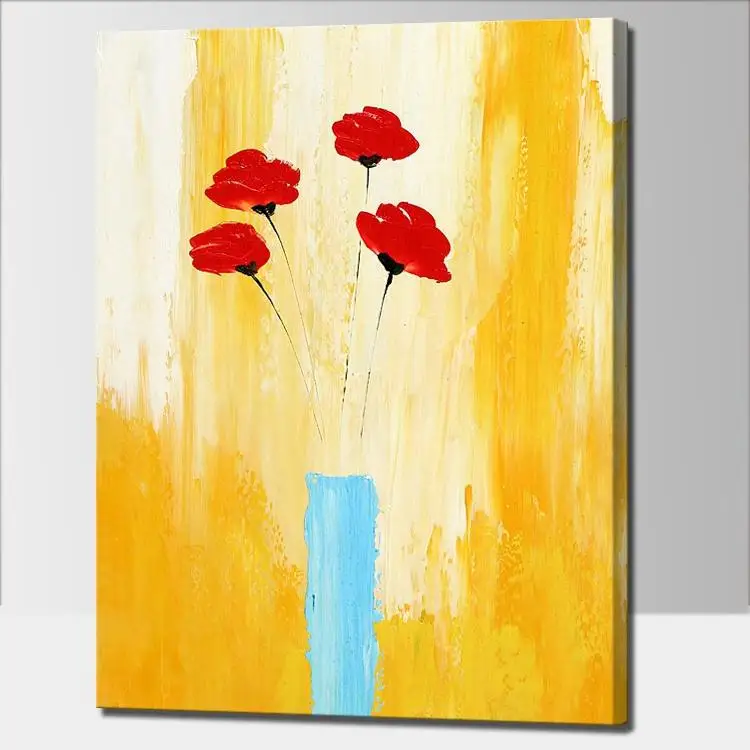 Handmade modern red flower painting in yellow background on linen canvas  unframed for home decor|red flower painting|flower paintingmodern flower  paintings - AliExpress