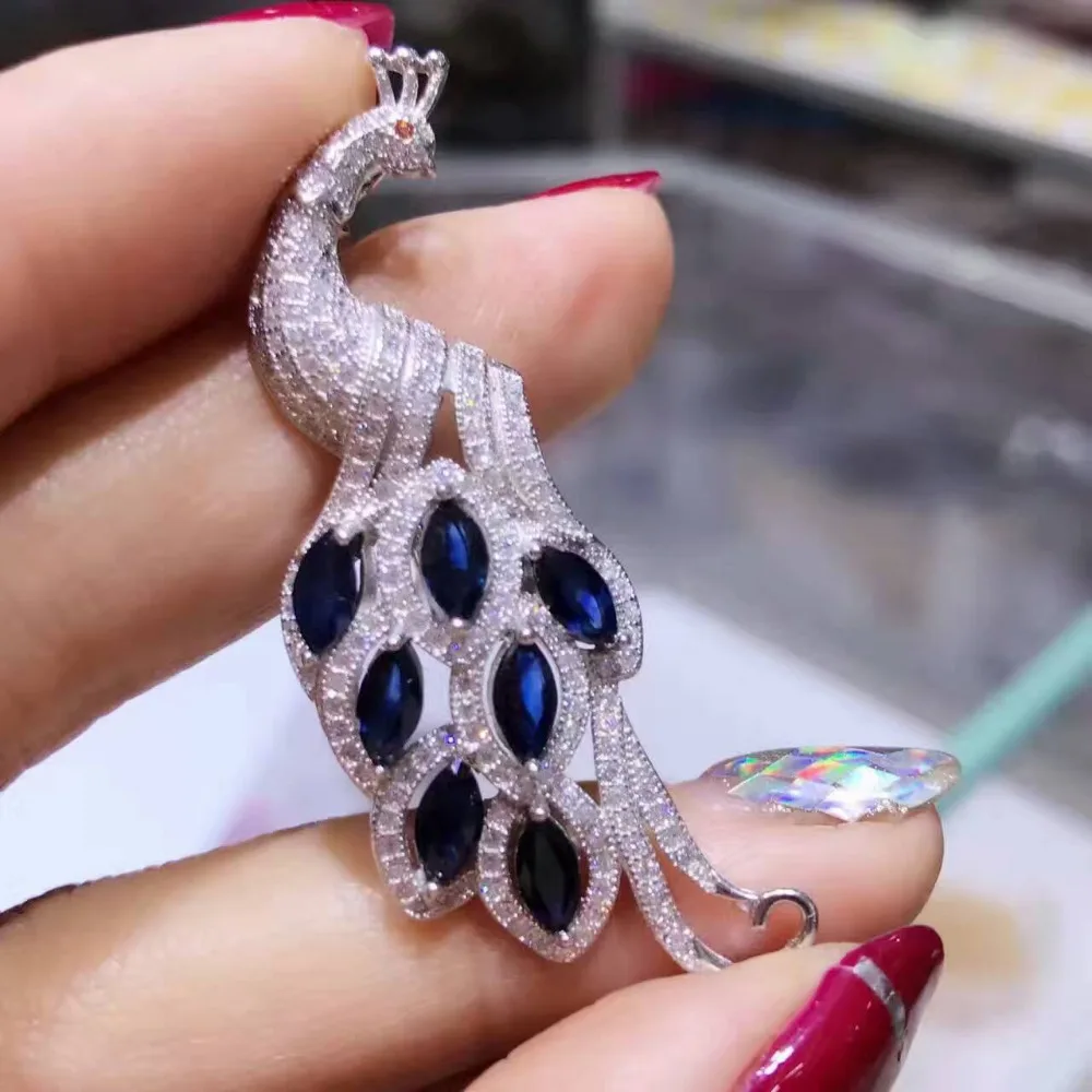 Женская Брошь из серебра 925 пробы с натуральным синим сапфиром|jewelry brooch|jewelry