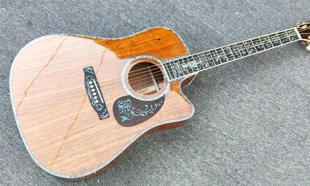 Abalone Inlays 41 Cutaway Koa Wood Classic Acoustic Guitarebony