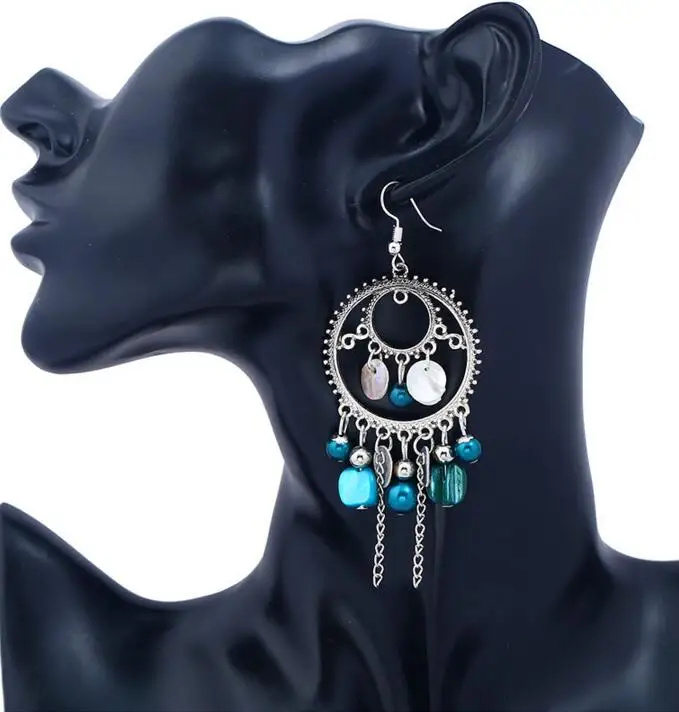 

Korea Statement Shell Tassel Earrings for women Beautiful Bohemian Silver Earings Metal Bohemian Charm Round Pendant ZA Earring