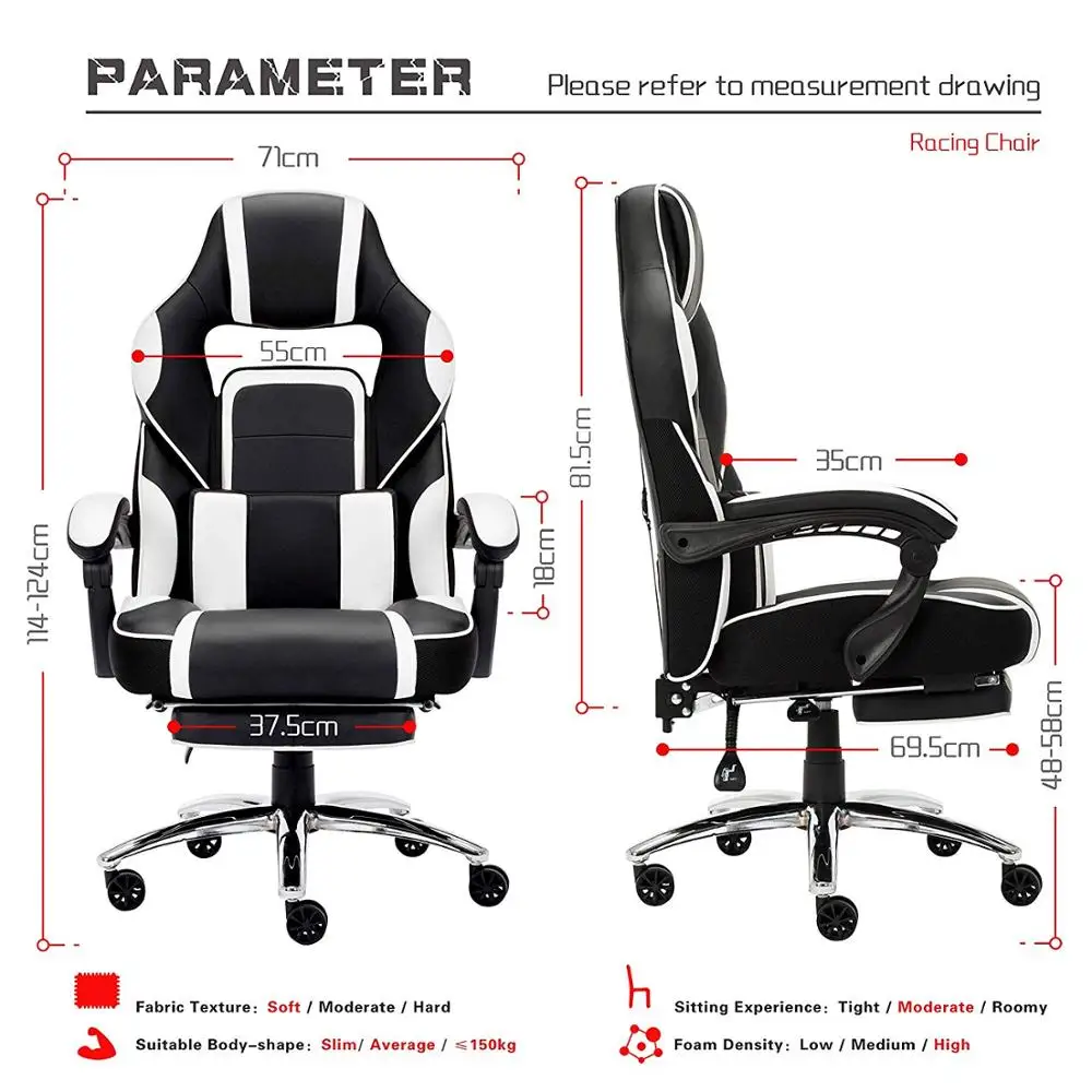 Leather Office Gaming Chair Racing Gaming Chair with Footrest and Lumbar Cushion Reclining Working Chair