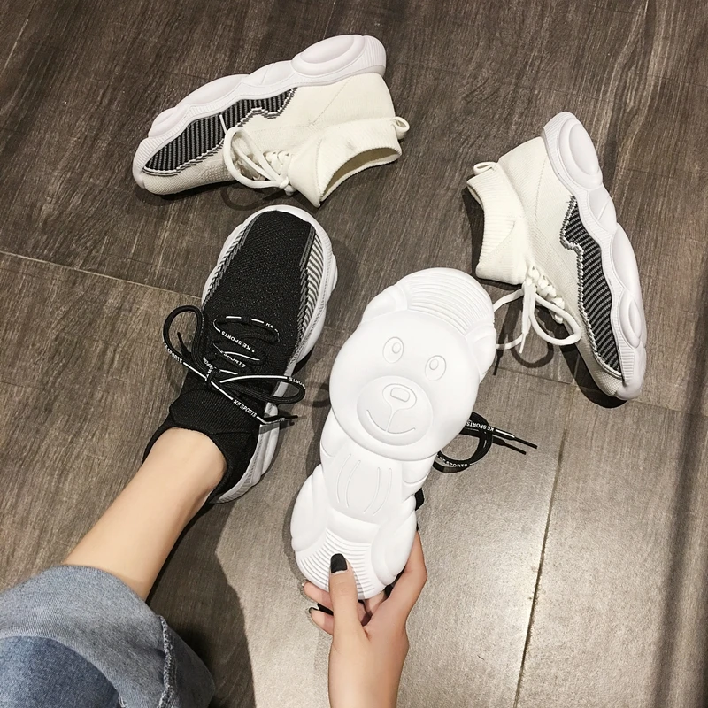 

Spring wild mesh breathable lightweight platform casual running shoes color matching muffin bottom socks shoes women