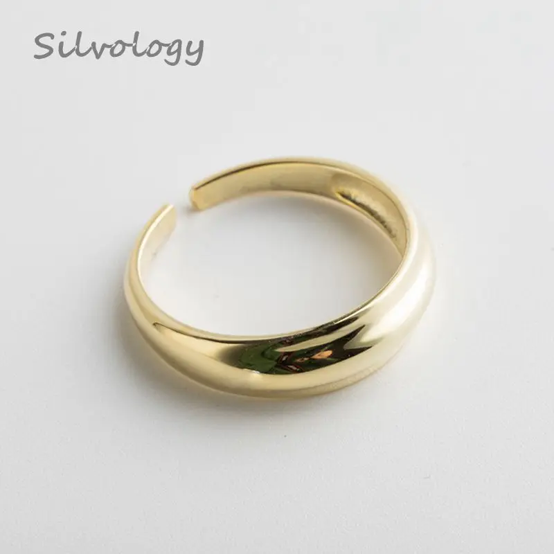 

Silvology 925 Sterling Silver Concave Convex Glossy Rings Gold Temperament minimalist Rings For Women Fashionable Jewelry Charm
