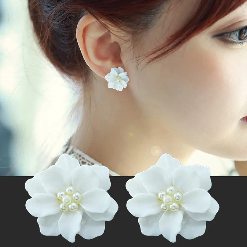 

2019 Women's Earrings Simple White Flower Pearl Stud Earrings For Women Cute Earrings Jewelry Accessories boucle d'oreille Gift