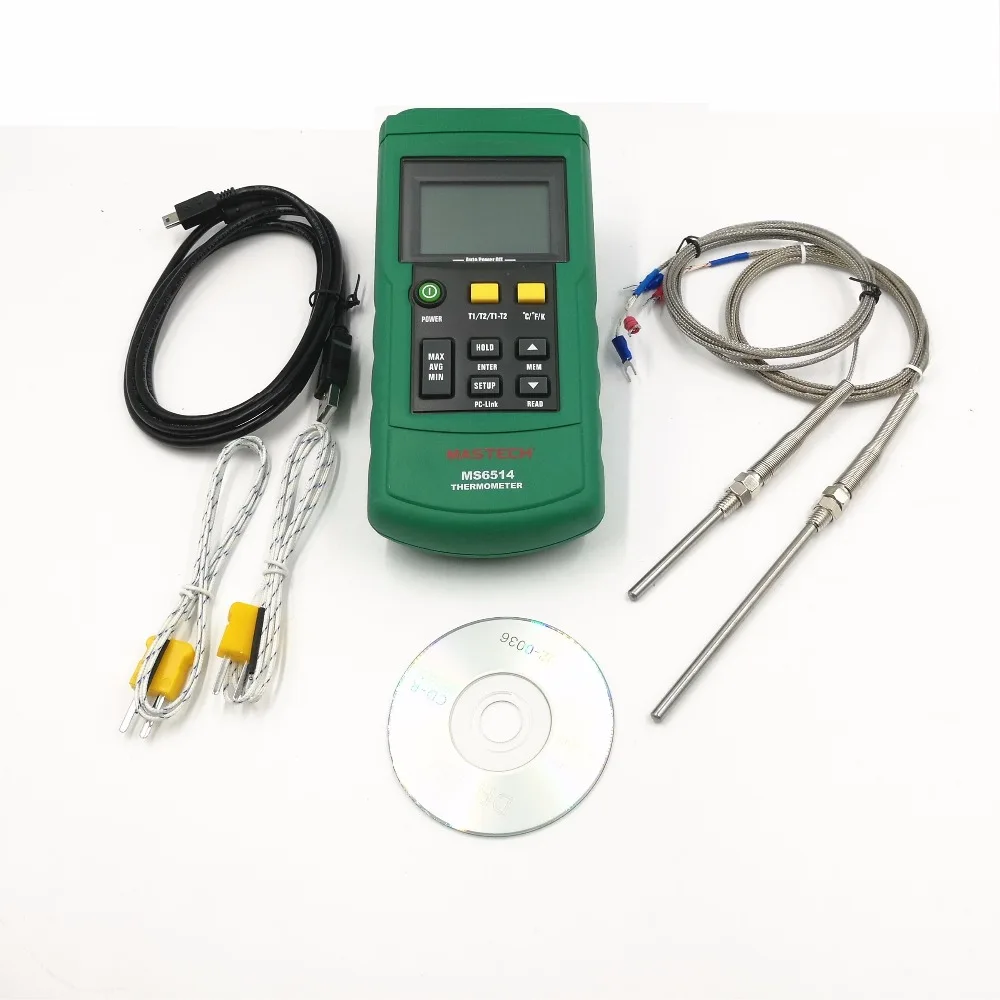 10pcs/lot MASTECH MS6514 Dual Channel Digital Thermometer + 10PCS 50mm and 10pcs 100 K-type thermocouple probe 10pcs pm25lv010a pm25lv010