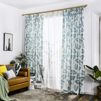 

Curtains for Living Room Bedroom New Products Are Printed on Shelves Semi - Shading Customizable Plantain Leaves Nordic Style