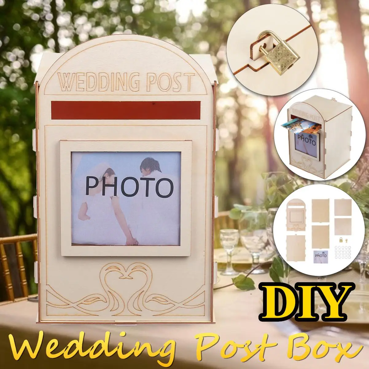

Rustic Hollow Gift Card Holder DIY Wooden Wedding Money Box with Lock for Reception Wedding Anniversary Birthday Party Decor