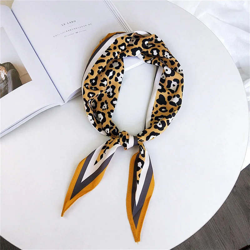 

Spring Summer New Elegant Women Scarf Leopard Printed Schal Satin Small Long Retro Head Neck Tie Hair Band Handkerchief Bandana
