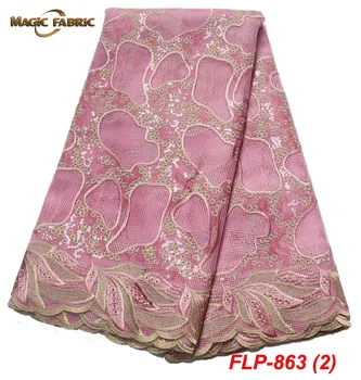 

High Quality Nigerian Lace Fabrics Latest Mesh African Lace Fabric Sequins Bride Guipure French Net Lace Fabric FLP-863