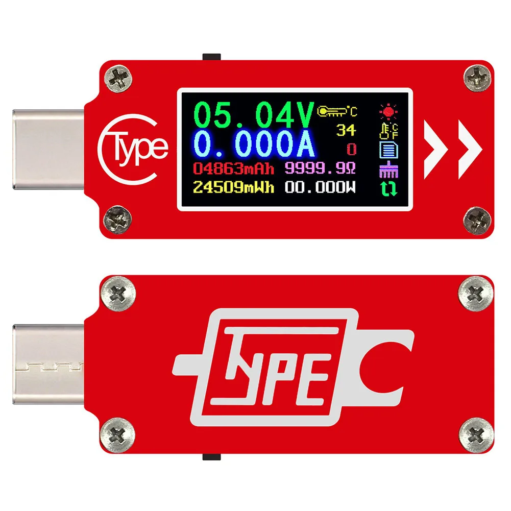 Fast Charge Current Meter Temperature Measurement High Color Screen Tool PD Voltage Ammeter USB Type-C Tester Portable