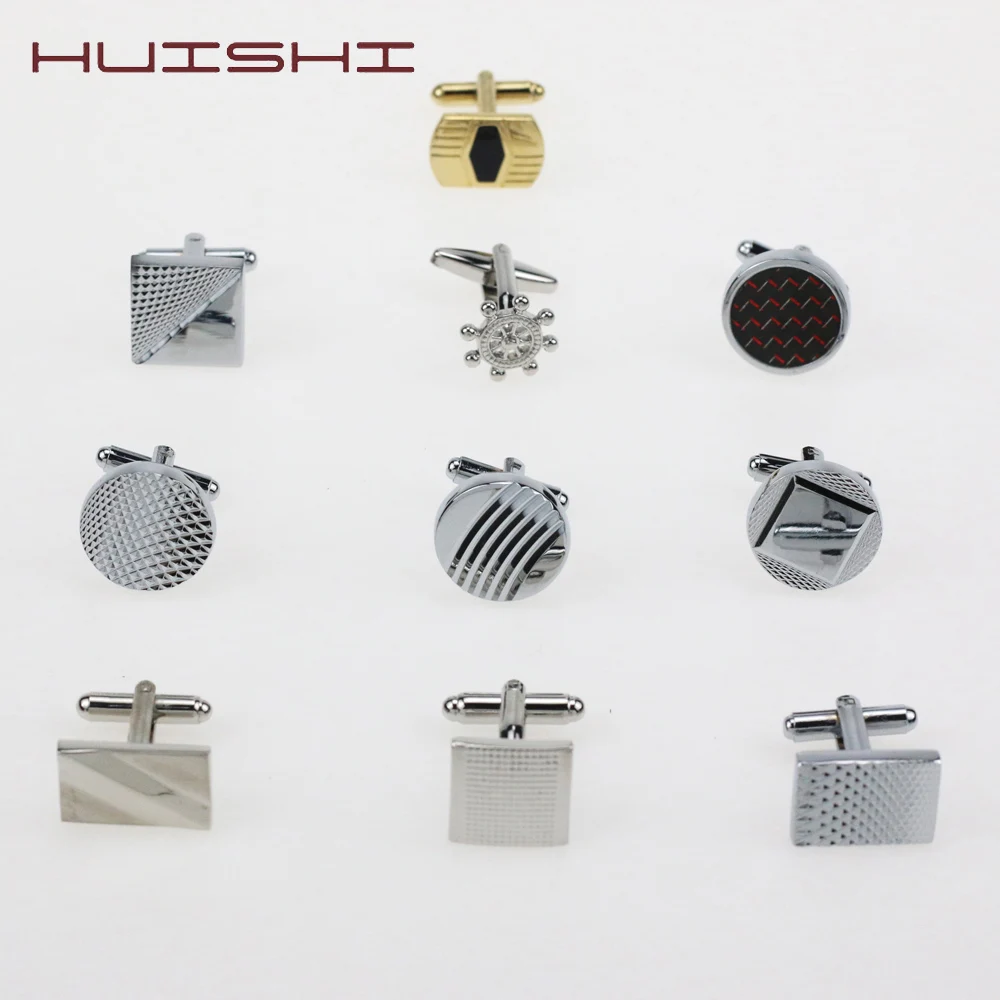 HUISHI 1 пара Новые простые Стильные Серебристые Прямоугольные Запонки для мужских