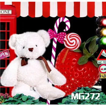 

LB Polyester & Vinyl Toy Bear Strawberry Candy Cane Backdrops Background For Photography Studio Backdrop Photo Props Decoration