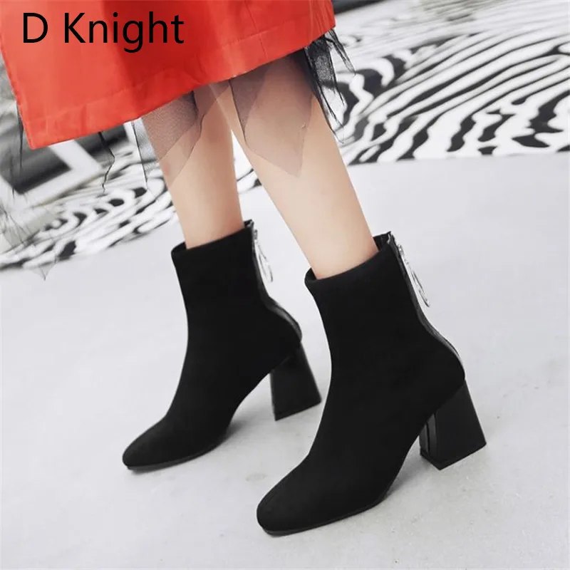 Plus Size 32-48 Women Boots Fashion Flock Ankle Boots For Women Spring Autumn Ladies Party Western Boots Casual Female High Heel (1)