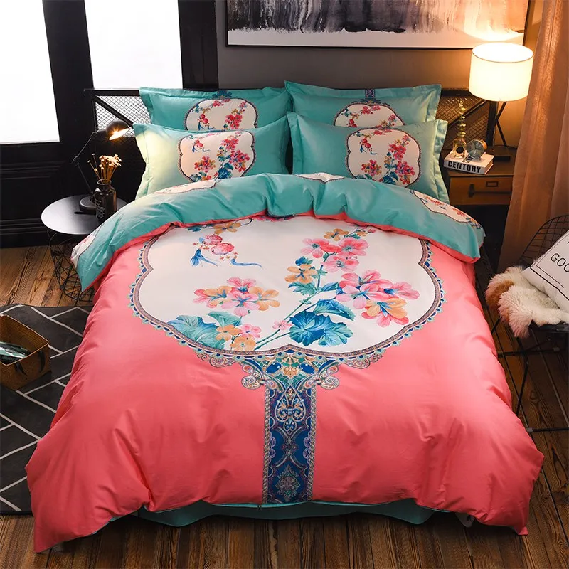 Posodono Chinese Classical bedding set 100 cotton red flower print