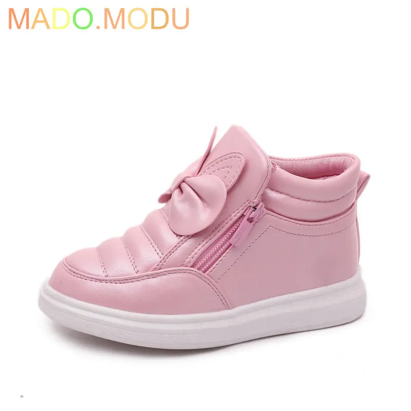

2018 New Children PU leather Martin boots Kids Boys Girls shoes autumn Bowknot fashion PU leather Princess Sneakers Size 27~37