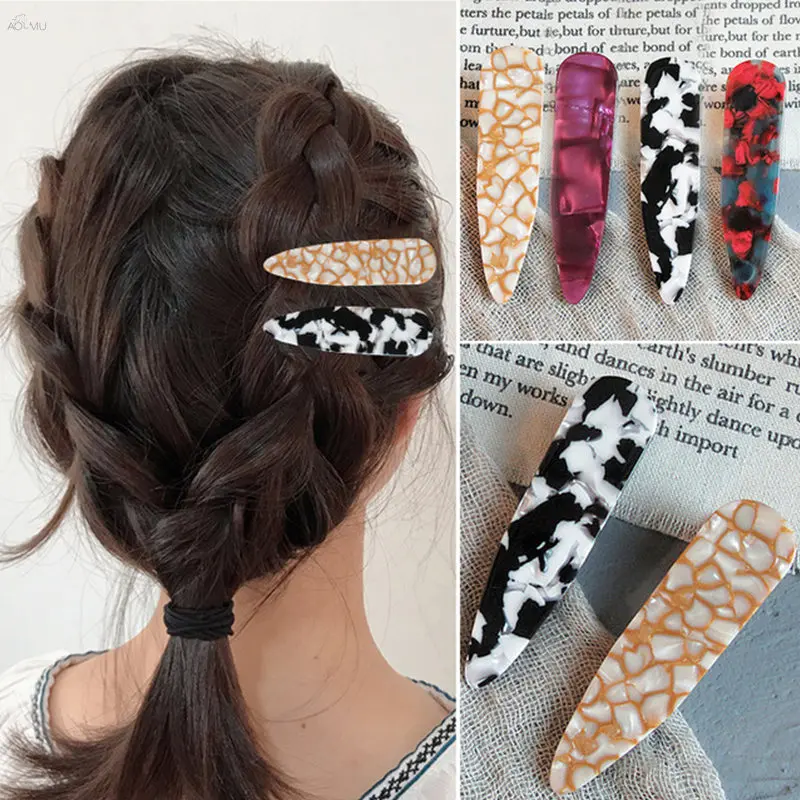 

AOMU Korea Chic Acetic Acid Hair Clips Leopard Print Geometric Waterdrop Hairpins Women Girls Hairgrips Birthday Hair Accessorie