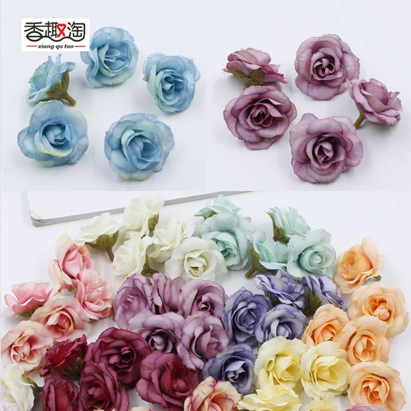 

5pcs/bag 4cm artificial flower silk rose flower head wedding party home decoration DIY wreath scrapbook craft fake flower