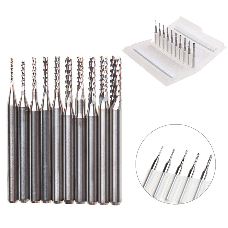 

10PCS Drill bit Rotary End Mill Tool Cemented carbide Remover 1/8" 0.8-3.175mm PCB Engraving Kit Set High quality
