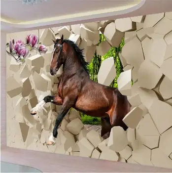 

Modern photo wallpaper 3D stereoscopic Poqiang horses galloping into the room painting the living room TV backdrop restaurant