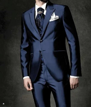 

2016 New Arrival Groom Tuxedos Groomsmen Navy Blue Best Man Suit Bridegroom Wedding Prom Dinner Suits (Jacket+Pants+Tie+Vest)