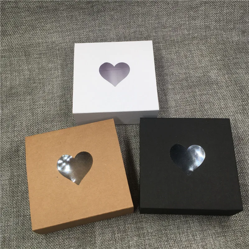 Kraft Paper Drawer Box With Transparent Small Heart Shape Window For Soap Cake Dessert Jewelry Show Package Boxes | Украшения и