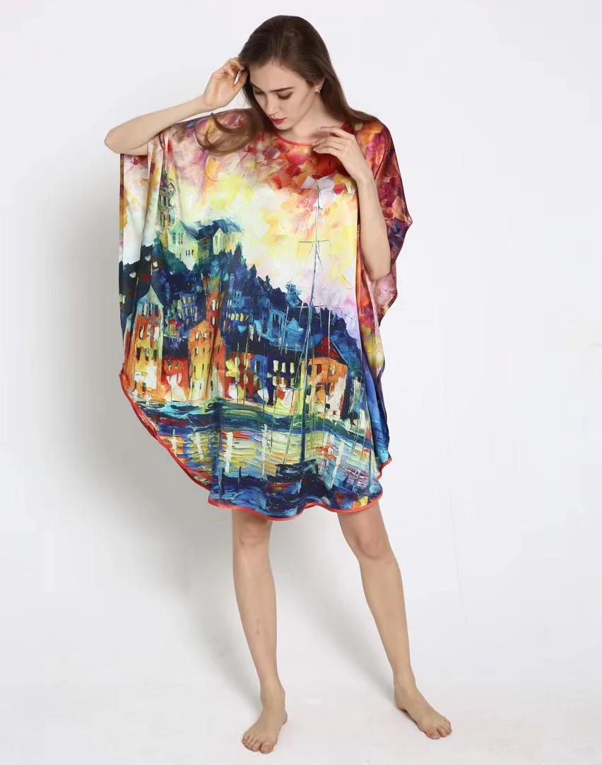 Шелковое атласное платье из натурального шелка тутового шелка с принтом женские летние платья органический материал домашнее платье