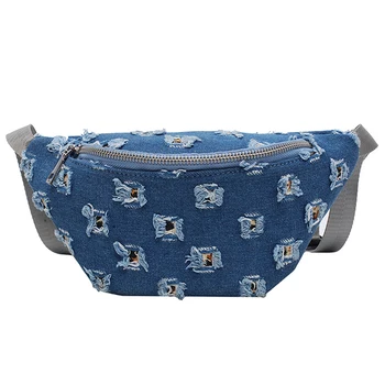 

10PCS / LOT Cowboy Waist Bag Broken Hole Crossbody Single Shoulder Bag Denim Women Casual Chest Pack Fashion Traveling Bags