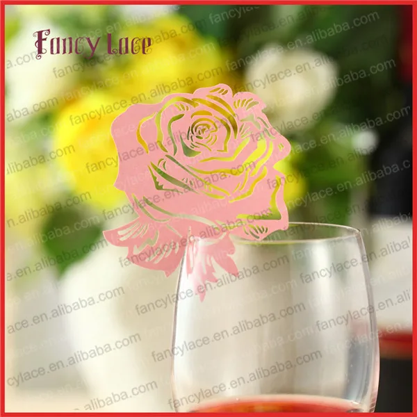 

60PCS Laser Cut Name Place Card Cup Paper Card Table Mark Wine Glass Wedding Valentine Party Decoration Rose Shape Paper Craft