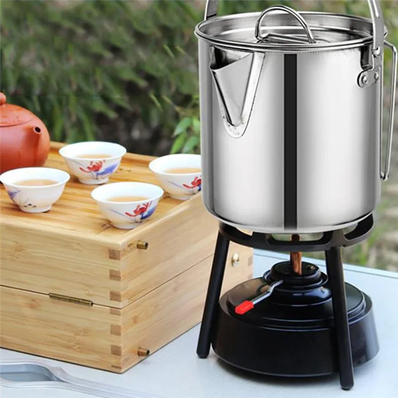 Acero inoxidable al aire libre hervidor 1.2L senderismo Camping tetera Portable colgante Pot