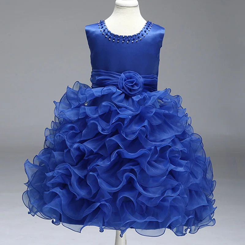 Розничная продажа Мода модные Многоуровневое девушки Вечеринка платье для выпускного вечера гофрированный цветок платье для девочек с