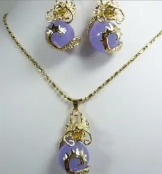

free shipping 00801 Charming Jade Dragon Pendant Necklace Earring set (A0424)