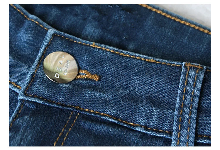 Жан роковой моды середины талии молнии оформлены эластичный обтягивающие джинсы полный Длина джинсы Sexy Тонкий плотный карандаш Для женщин джинсы
