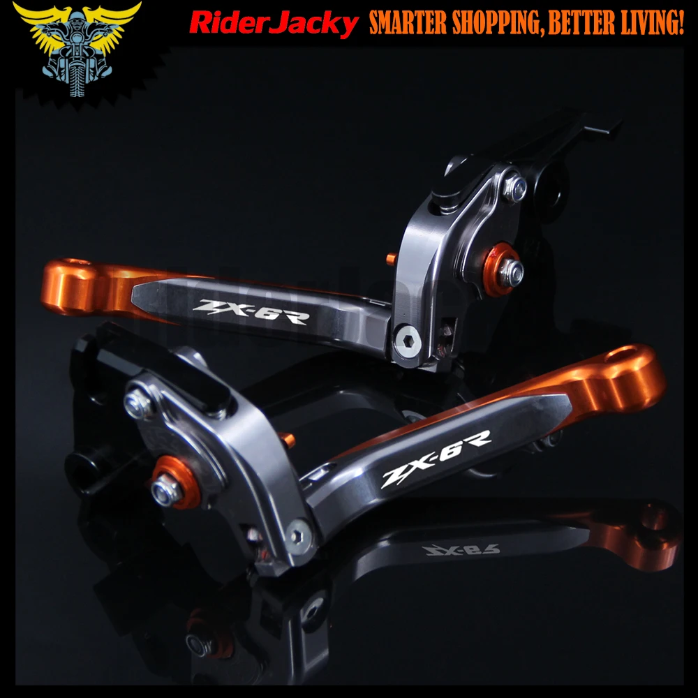 С логотипом для Kawasaki ZX 6R ZX6R 2000 2001 2002 2003 2004 оранжевый и титановый CNC Регулируемый