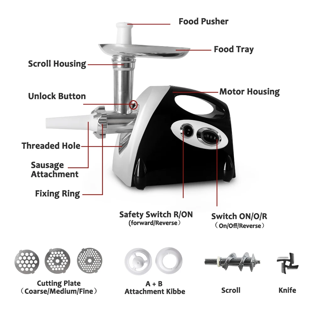 ITOP Electric Meat Grinder Household Kitchen Chopper Mincing Machine Sausage Stuffer With 3 Cutting Plates UL/EU Plug